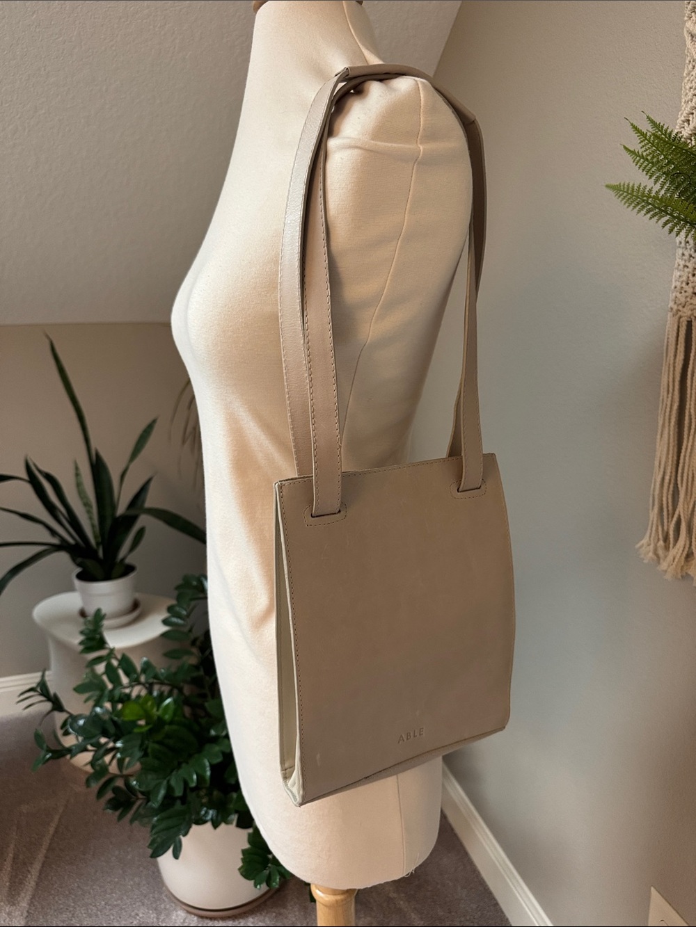 Able leather stone gray convertible crossbody shoulder bag